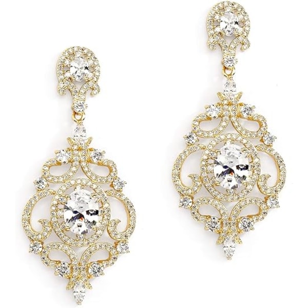 Victorian Scrolls Cubic Zirconia Wedding Bridal & Prom Chandelier Pierced or Clip-On Earrings