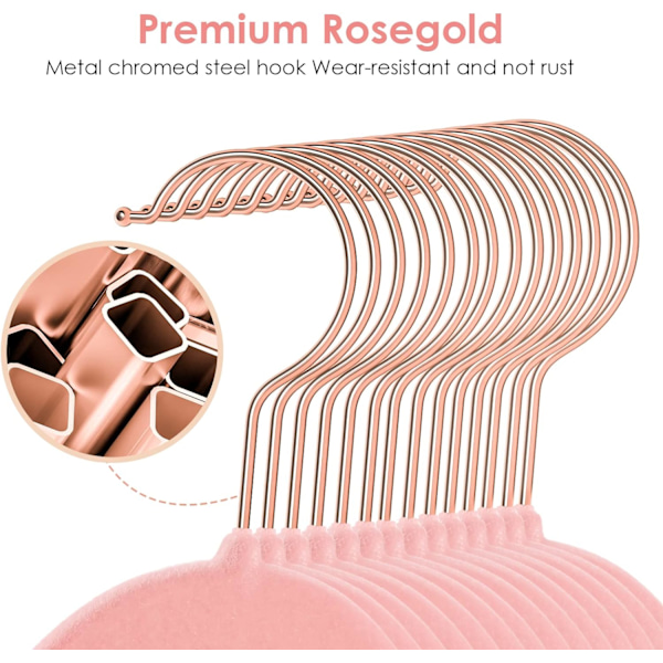 Fløjlsbøjler Skridsikre Filtbøjler, 30 Pakke Rosa Fløjlsbøjler Tøj Bøjler Pladsbesparende Slanke Bøjler med Rose Gold Svingbar Krog