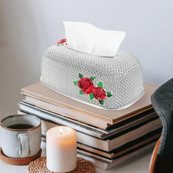 Papirhåndkleboks med rosemønster, oppbevaringsveske for dekor