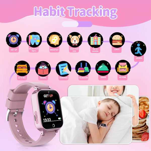 Barn Smartwatch HD Pekskärm Kamera 26 Spel Musikspelare Video Alarm Stegräknare, Pojkar Flickor Leksaker Födelsedagspresenter för 4-12 År Gamla (Rose Gold)