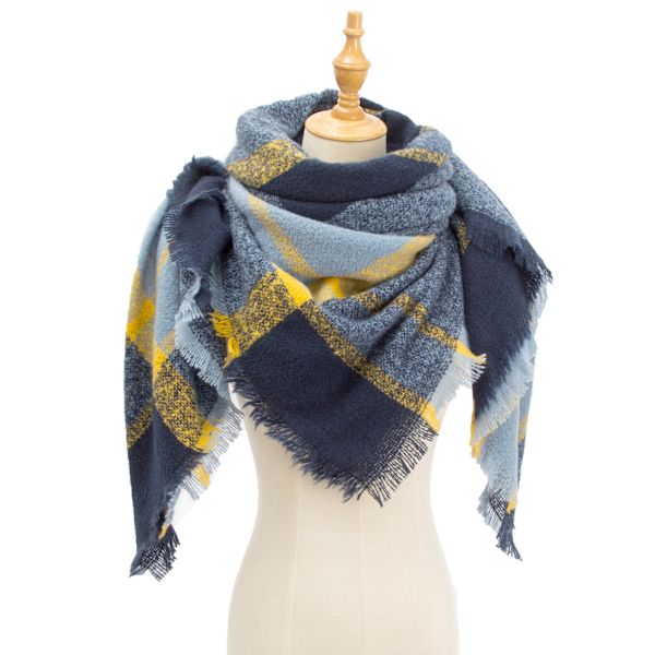 Modevinter Varm Stor Rutig Pläd Sjal Halsduk SJ-26#Blue 135x135x200cm