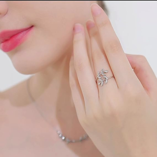 18k rostfritt stål silver roséguld pläterade blad löv lager justerbar gren ring smycken