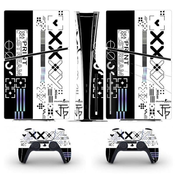 Playstation 5 Slim Ps5 Slim Svartvit Skin Dekal Och Controller Stickers Set, Reptålig (Disk) Style09