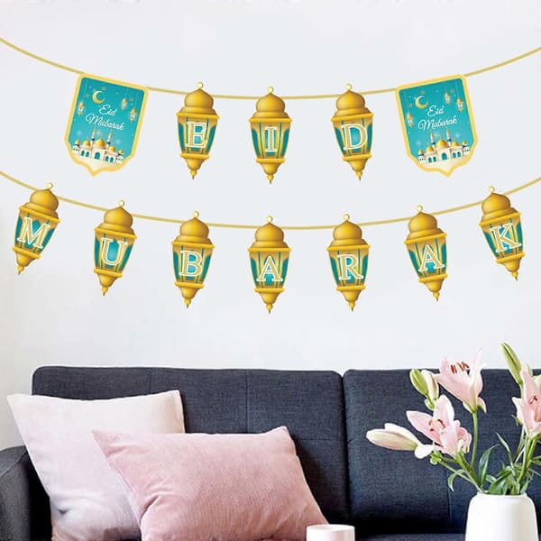Eid Mubarak Vimpelgirlander for Banner 5m Ramadan Dekorasjoner Hjemmefestutstyr