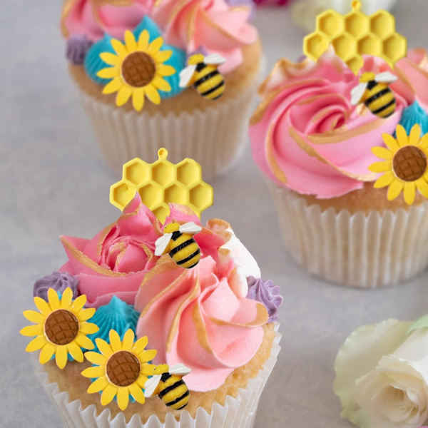 4 stycken humla silikonformar honungskaka solros och bi fondantformar för cupcake kakdekoration socker chokladgodis bakformar