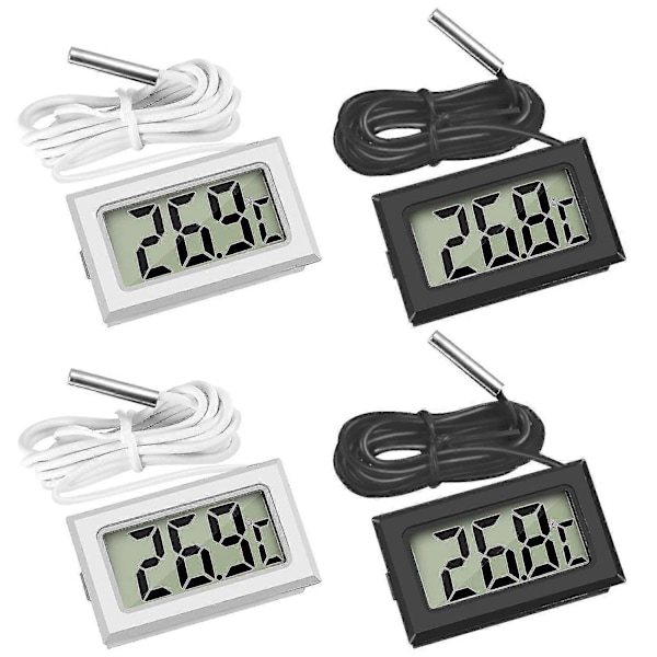 Mini Digitalt LCD Termometer Temperatur med Temperaturprobe Sensor Tester til Køleskabe Frysere Akvarium (2x Sort 2x Hvid)