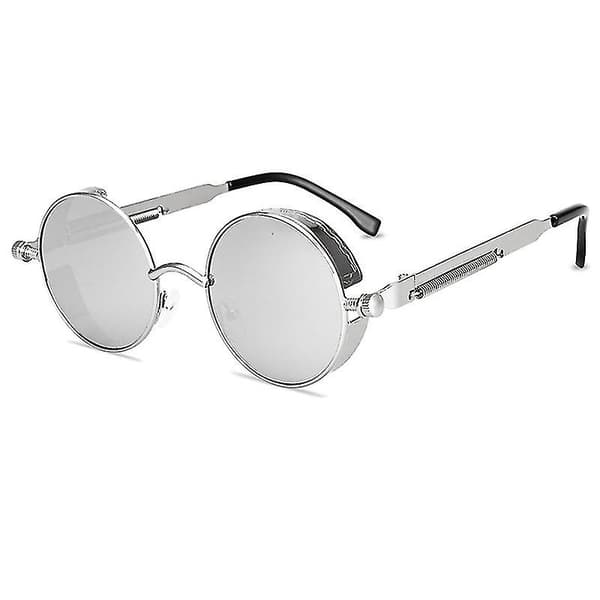Vintage polarisoivat Steampunk pyöreät aurinkolasit miehille Silver Frame and Lenses