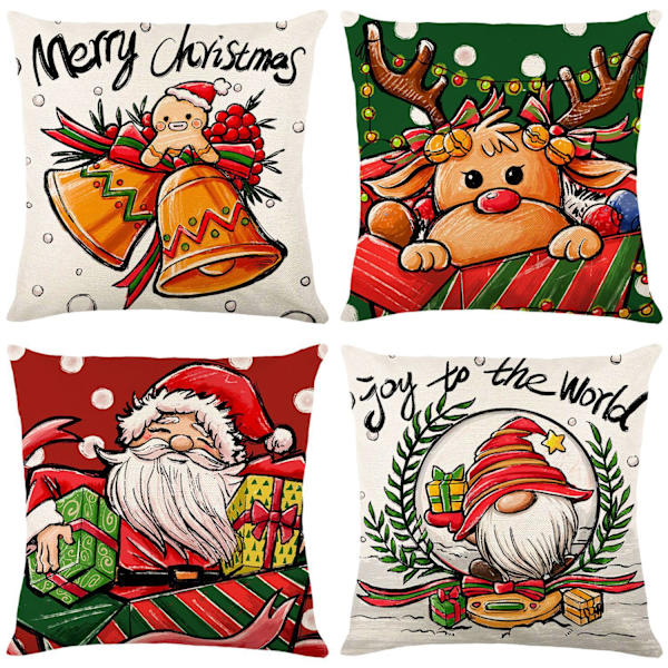 Juleputetrekk Jule🎅 Nisse ⛄️ Pledd Putetrekk God Jul Lys La Det Snø Putetrekk, 18 x 18 Tommer, 4 Pakker