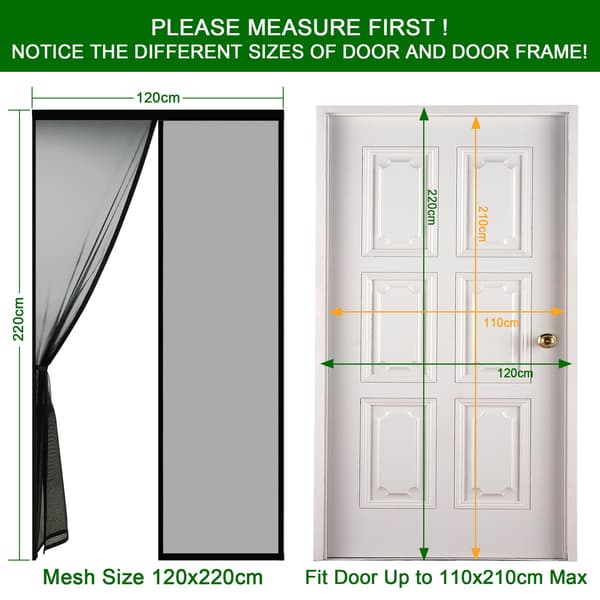Thick 120 x 220 cm Door Net, Very Dense Mesh, Magnetic, with Tape, Magnetic Rods and Automatic Closure, Black.
