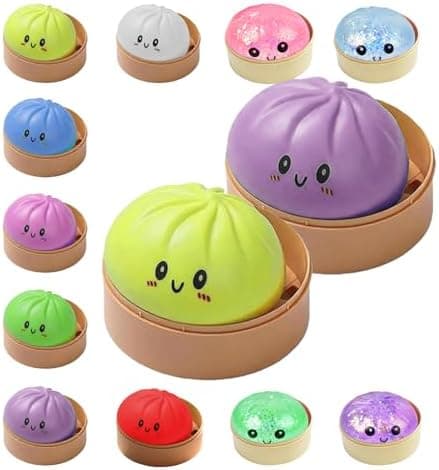 Dumplings Squishy Mystery Mini Dumplings Squishy Stressbolde Fidget Sensorisk Legetøj Blød Klemme Dekompression Dej (Lilla-A) Pink+yellow