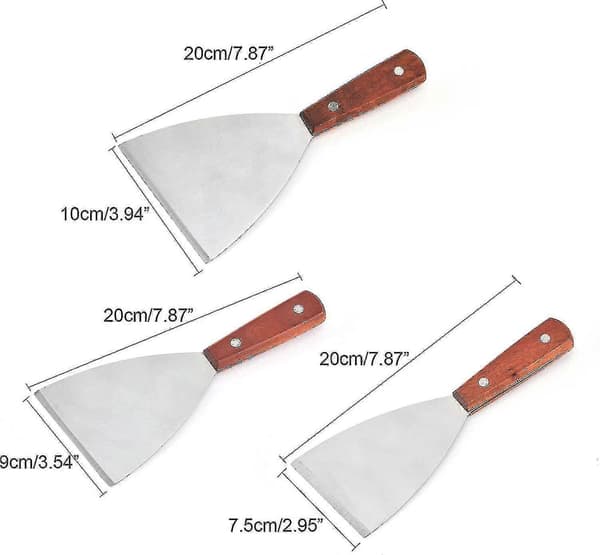 Plancha-spatel, Grillspatel, Rustfritt Stål Flat Spatel, Spatel Med Trehåndtak, Plancha-Redskap, Rustfritt Stål Spatel, Kjøkkenspatelsett