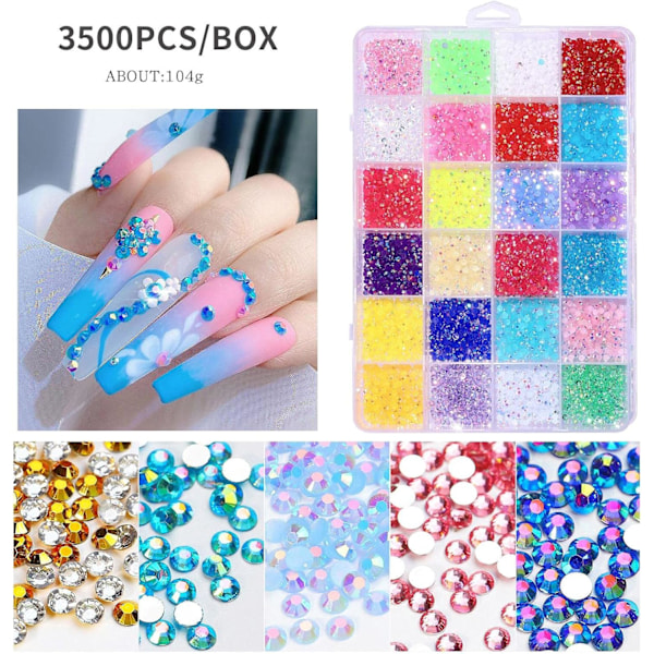 Litet Kristall Strass Kit | 3500 Delar Glitter Resin Strass Kit, Flatback AB Klara Juveler Diamanter Nageldekorationer för Niktule B