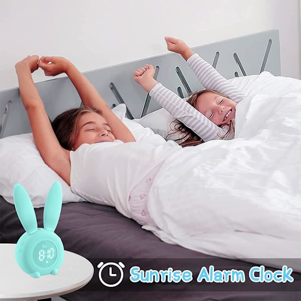 Ljus väckarklocka för barn, söt kanin väckarklocka, snooze-funktion sänglampa, nattlampa, festgåva för pojkar flickor - Grön