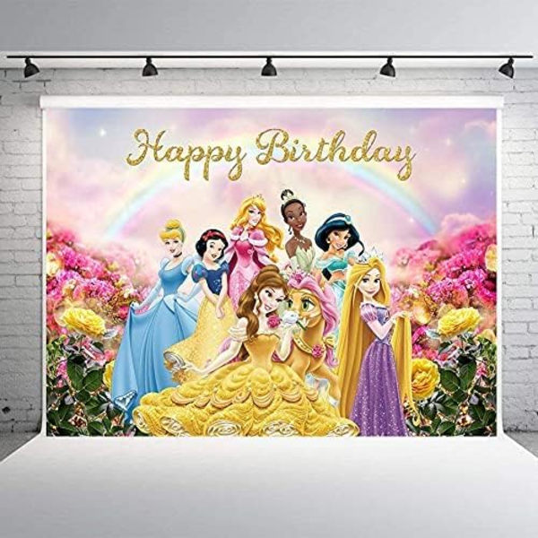 Prinsessateema tausta värikäs prinsessa tytölle valokuvaustausta vauvakutsu prinsessa syntymäpäivä tausta (7X5FT)