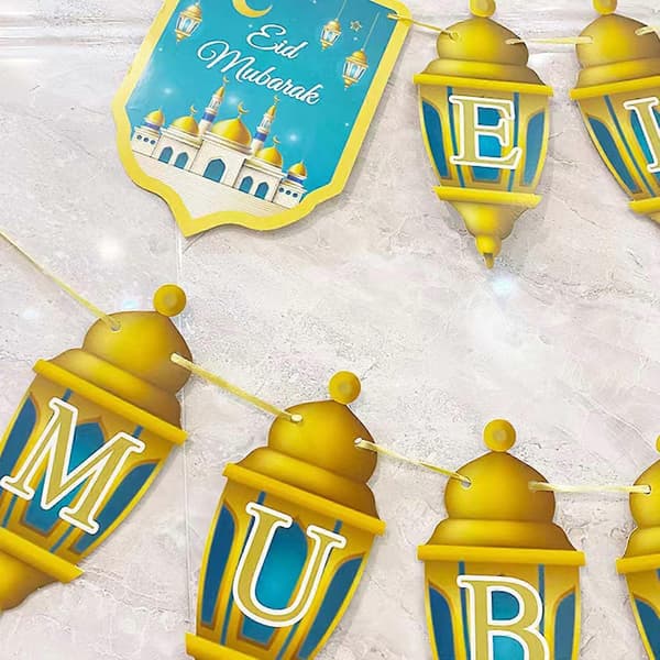 Eid Mubarak Vimpelgirlander for Banner 5m Ramadan Dekorasjoner Hjemmefestutstyr