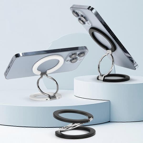 Double-sided Magnetic Phone Stand — Foldable Aluminum Desktop Mount with 360° Rotation and Strong Hold