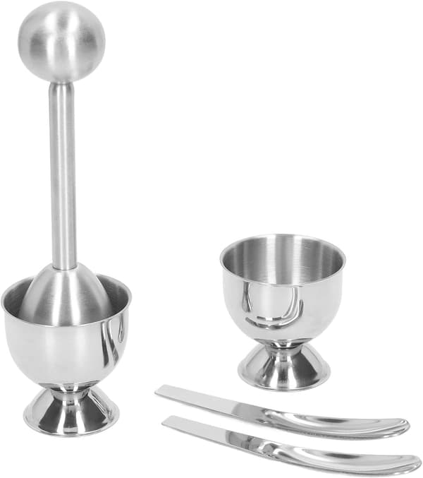 Egg opener, egg peeler set for soft-boiled eggs, complete set with egg cups, spoons and stainless steel kitchen utensils for breakfast