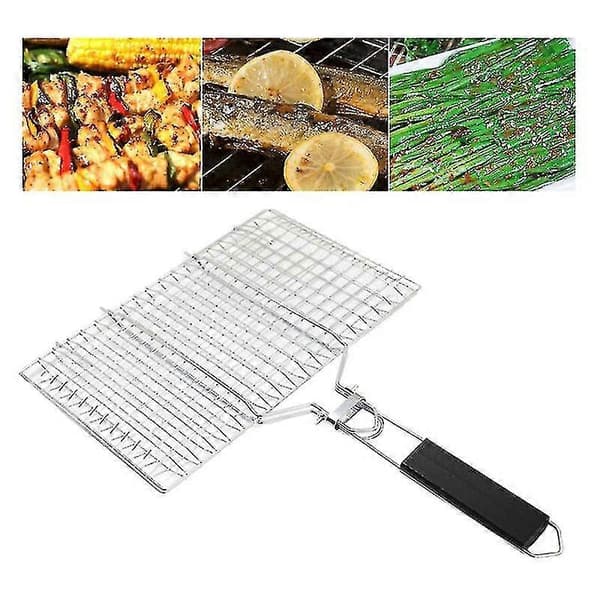Värmebeständig grillkorg vikbar rostfri kött grönsaksbiff grillbricka för utomhusbruk