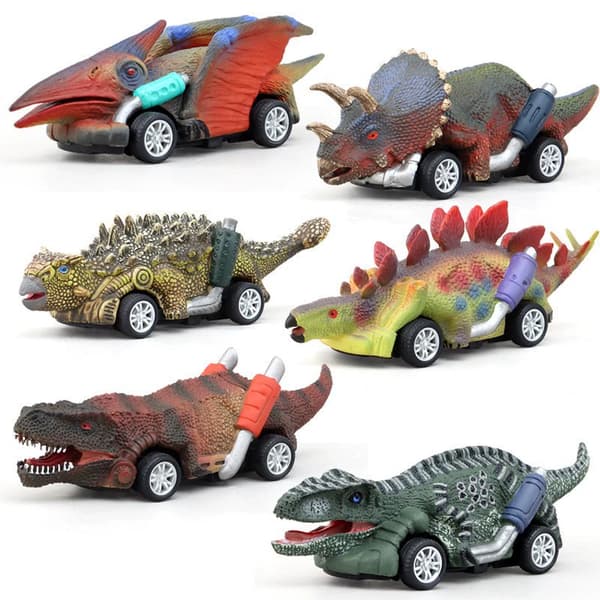 6 stk. pakket dinosaur-pullback-bil Tyrannosaurus Rex-model børns inertilegetøj, holdbart mod fald
