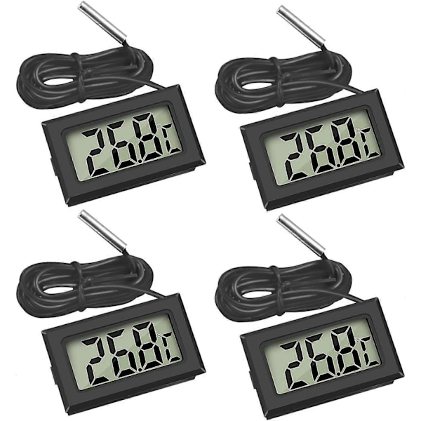 2025 Ny Mini Digital LCD Termometer Temperatur Med Temperatursonde Sensor Tester For Kjøleskap Frysere Akvarium (4X Svart)