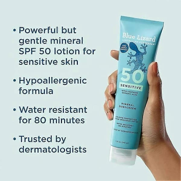 Blue Lizard Australian Sunscreen, Sensitive Mineral Sunscreen, SPF 50, 5 fl oz (148 ml) 148ml 1pcs