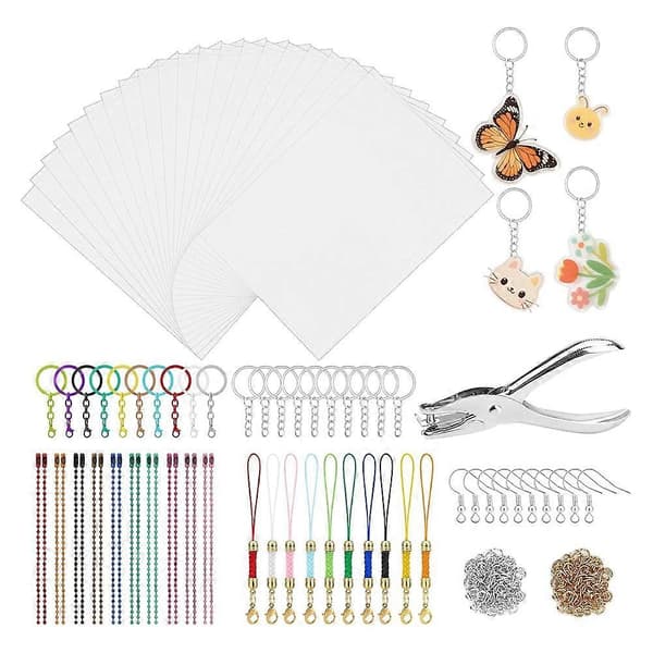 281PCS Krympplastark Kit, Krymppappersark med Hålslag, Örhängen, Nyckelringstillbehör