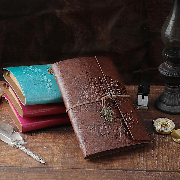 PU Läder Journal Notebook, Påfyllningsbar Resa Skrivande Journaler Dagbok, Gåvor till Kvinnor, Män, Tonårsflickor och Pojke(Blå, A6 5.1\" x 7.2\")