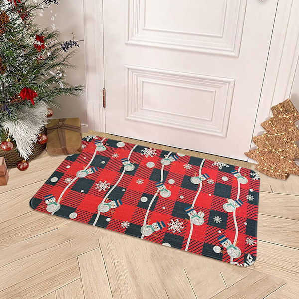 God Jul Snögubbe Jul Dekorativ Dörrmatta (30\"x17\", Röd), Säsongsbetonad Vinter Xmas Dörrmatta Låg Profil Golvmatta Front