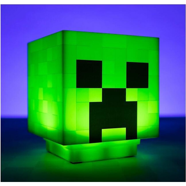 Minecraft Creeper Lampe, Dekorativ Nattlampe, LED Lampe med Spillslyd, Oppladbar, Sengelampe, Vegglampe (Grønn)-Xin
