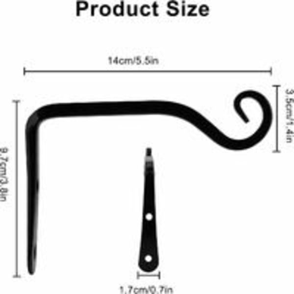 Väggmonterade krokar, metall smidesjärn hängande korgfästen tillbehör för fågelmatare, växter, lyktor, vindspel, svart (2-pack)