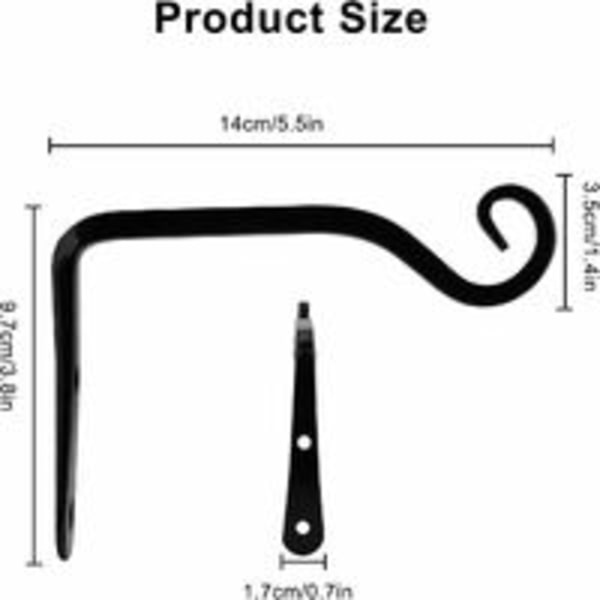 Veggmonterte kroker, smijern smidde hengende kurvbraketter tilbehør for fuglematere, planter, lykter, vindklokker, svart (2-pakning)