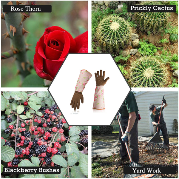 Trädgårdshandskar med tryck för män/kvinnor, Anti-Thorn trädgårdshandskar för plantering av blommor-mörkbrun