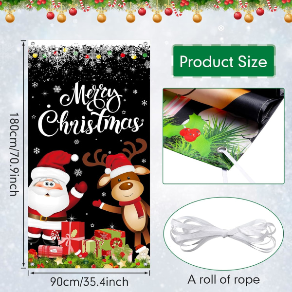 Jul Dörrömslag Jultomte Jul Hängande Överdrag Älg Gåvor Snö Jul Dörrömslag Banner för Entré Dekoration 5.9 x 2.9 ft (Svart)