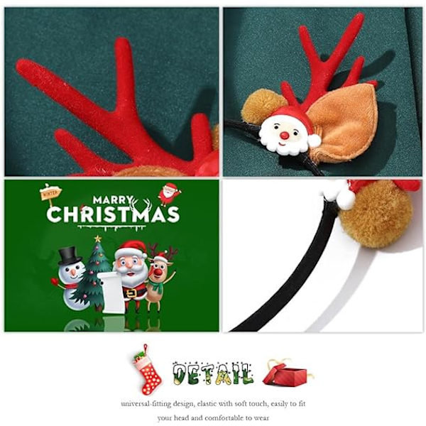 Reinsdyrgevir Jul Hodebånd Santa Hårbøyle Xmas Hodeplagg Søt Hårbånd Hodeplagg Ferie Hårtilbehør