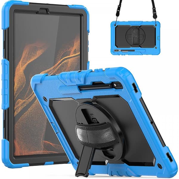 iPad 9:e/8:e/7:e generationens fodral, iPad 10.2 fodral 2021/2020/2019, [Barnsäkert] Ambison helkroppsskyddsfodral, 360 roterbart stativ och handrem
