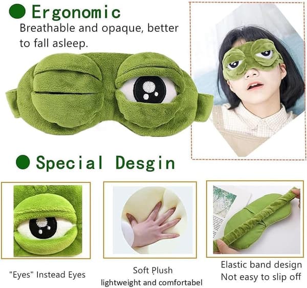 Frog Sleep Mask Funny Plush Eye Mask Adjustable Light Blocking Cover for Travel Rest