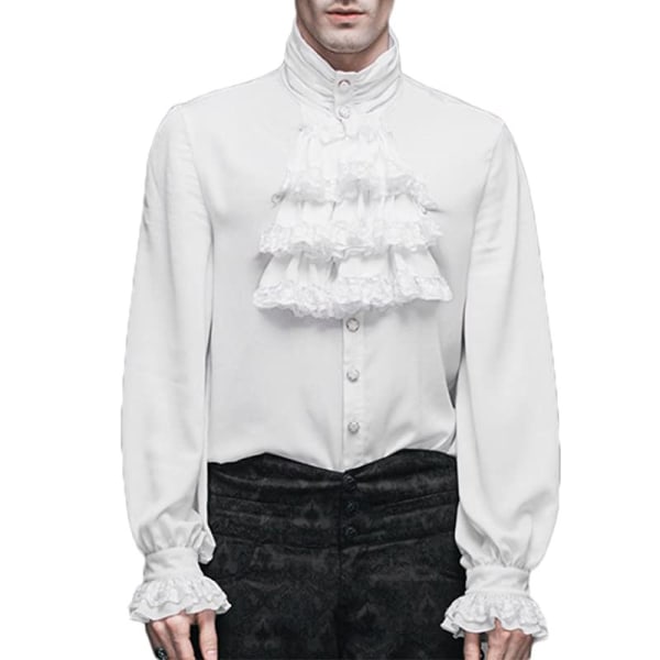 Kombinationsskjorta för herrkläder medeltida steampunk toppfoder (vit, L) White L