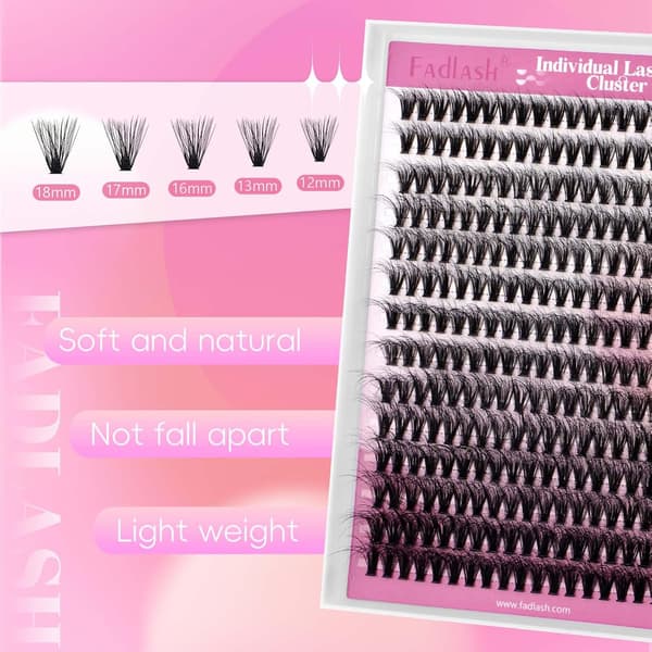 Fadlash Wispy Cluster Lashes DIY individuelle vipper 0.07D Curl 8-16mm 60D vippeextensions genanvendelige bløde fluffy vippeextensions (3D Effect)40D-0.07D 12 mm