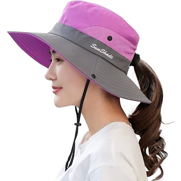 Dam solhatt med hästsvans, safari, solhatt i mesh med bred brätte, UV-skydd, utomhus, hopfällbar strandhatt, sommarfiskehatt