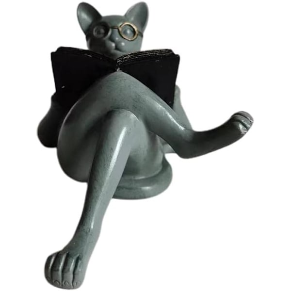Harpiks Katteskulptur, Sød Læsende Bog Kat Statue, Harpiks Ornamenter med Briller, Dekorativ Kat Statue til Hjem Stue Kontor