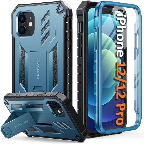 iPhone 12 Phone Case Military Grade Drop Proof Rugged Protective Cover with Kickstand | Matte Textured Shockproof TPU Hybrid Bumper Cases 6.1 inch