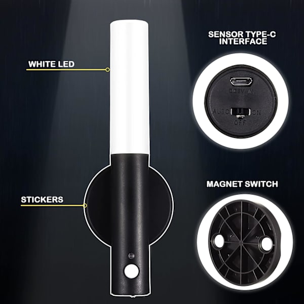 2 st rörelsesensor nattlampa magnetisk vägglampa USB LED-lampor uppladdningsbar stick trådlös trappa inomhus trävägglampor med stort batteri