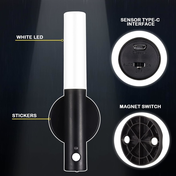 2 st Rörelsesensor Nattljus Magnetisk vägglampa USB LED-lampor Uppladdningsbar sticka trådlös trappa inomhus trävägglampetter med stort batteri