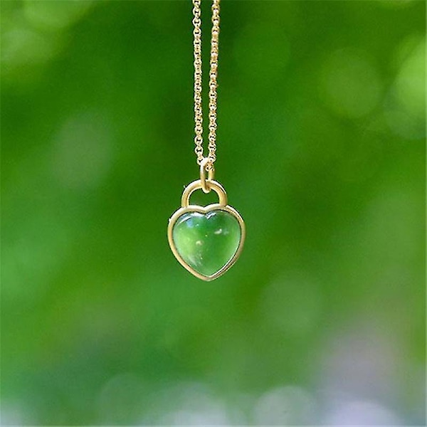 925 Sterling Silver Kedja Krage Halsband Kvinna Present Högkvalitativ Grön Jade Hjärta Hänge För Kvinnor Smycken