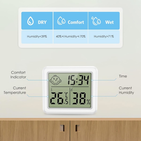 Oppgradert innendørs termometer hygrometer, digitalt romtemperatur hygrometer, mini temperaturmåler fuktighetsmåler for hjemmet