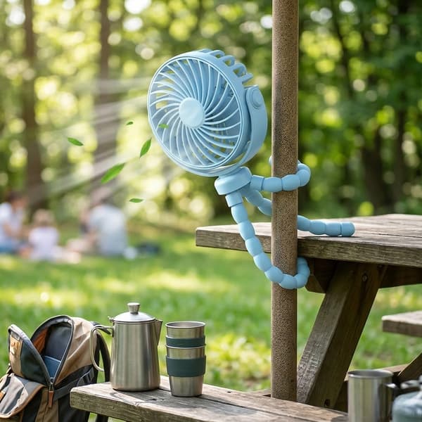 Bærbar fleksibel stativvognsventilator, USB genopladelig mini-blæksprutteventilator, ultra-stille, velegnet til bilsæder og rejser.