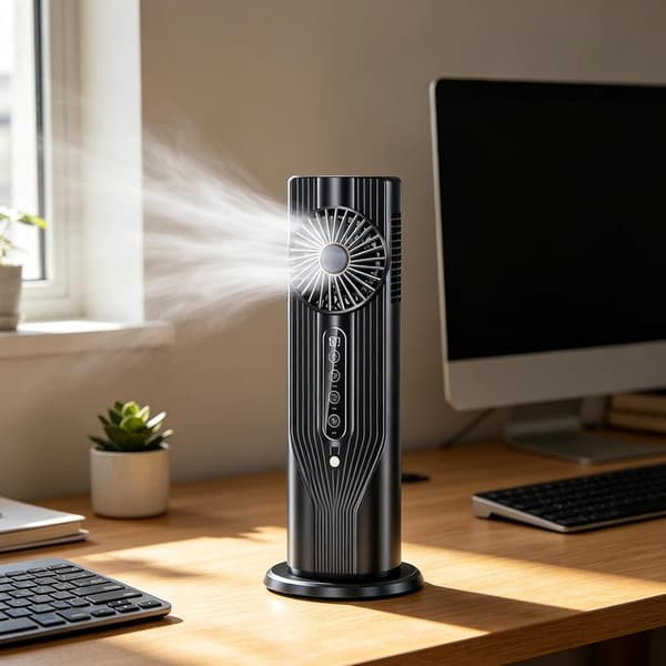 USB Table Fan 33 cm with 6 Modes, 6h Timer and Mist, 3-in-1 Cooling Fan for Desk and Home White