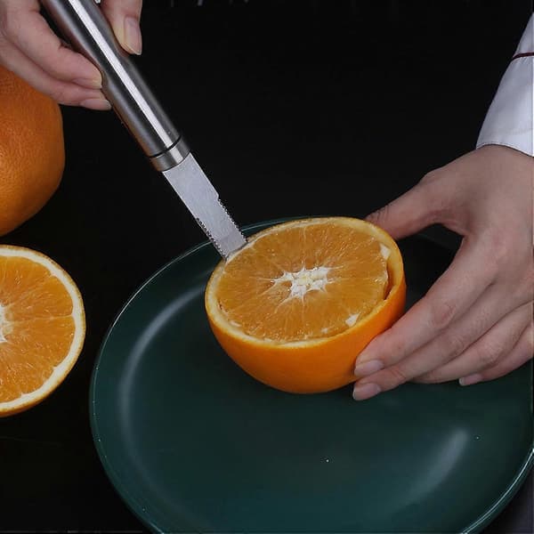 Grapefruktkniv i rostfritt stål med tandat blad och ergonomiskt grepp för snabb fruktskalning