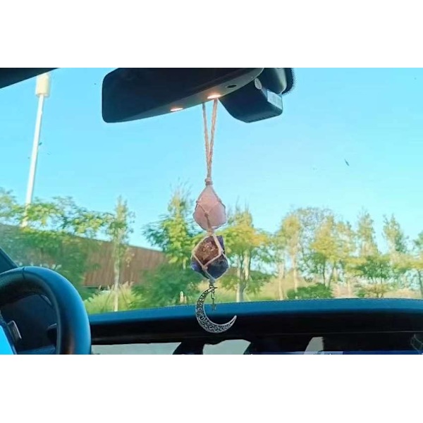 Obsidian dinglande måne stjärna accessoarer helande kristaller backspegel dekorationer energi balans andlighet skydd handgjorda prydnader