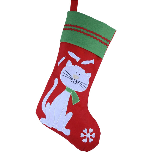 Söt broderad katt husdjur julstrumpor Ideal Xmas semesterfest presenter för Kitty 16-tums lång (katt)